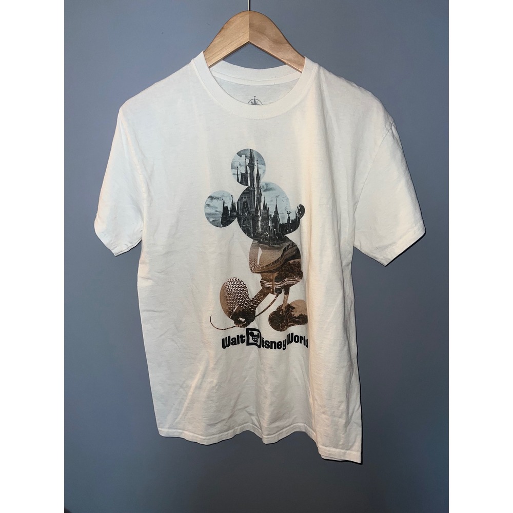Walt‎ Disney World Mickey Mouse Silhouette Graphic T-Shirt White Mens Medium